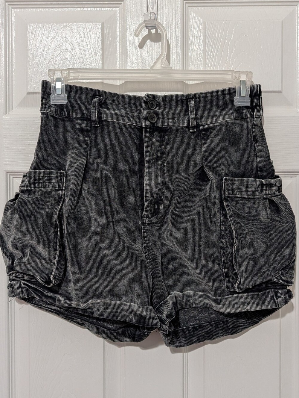 Oli & Hali Distressed Black Corduroy Cargo Shorts